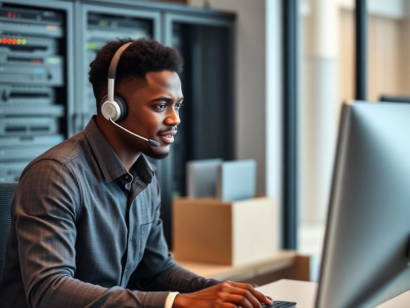African ICT support technician assisting a client